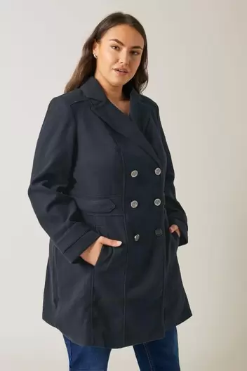 Evans Navy Button Detail Tailored Coat offers at £45 in Evans