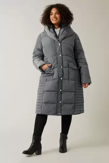 Evans Grey Padded Longline Puffer Jacket offers at £45 in Evans