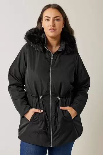 Evans Black Faux Fur Collared Lightweight Coat offers at £35 in Evans