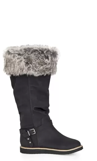 Evans Black Faux Fur Lined Knee High Snow Boots offers at £45 in Evans