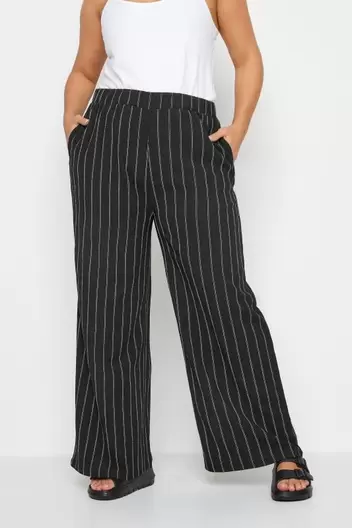 YOURS Curve Black Stripe Textured Wide Leg Trousers offers at £15 in Evans