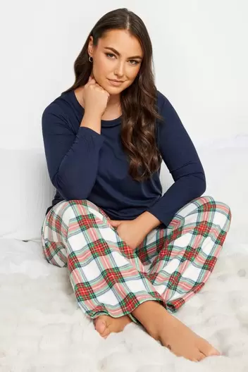 YOURS Curve White & Red Tartan Print Pyjama Bottoms offers at £5 in Evans