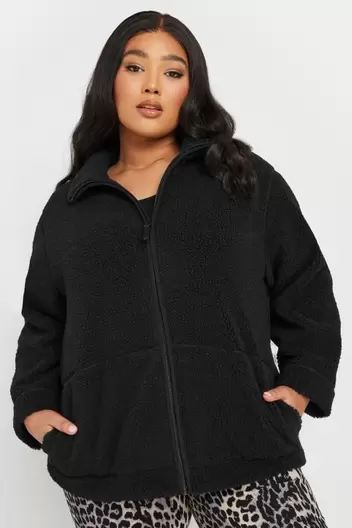 YOURS Curve Black Zip Through Teddy Fleece Jacket offers at £18.74 in Evans