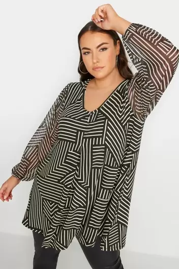 YOURS Curve Black Geometric Print Mesh Swing Top offers at £15 in Evans