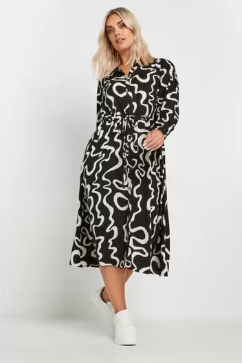 YOURS Curve Black Swirl Print Shirt Dress offers at £15 in Evans