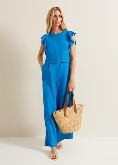 Aubrey Blue Linen Frill Jumpsuit offers at £79 in Phase Eight