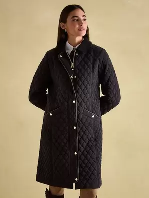 Joules Rosewell Showerproof Longline Diamond Quilted Coat offers at £97 in Joules