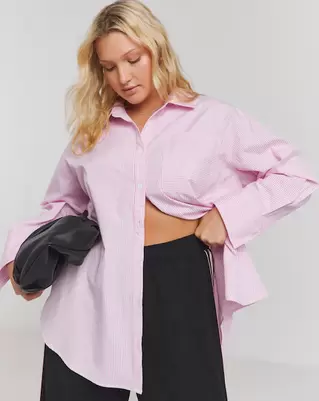 Mixed Stripe Oversized Poplin Shirt offers at £30 in Simply Be