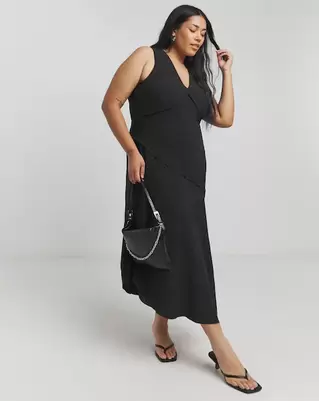 Black Stretch Crepe Asymmetric Slip Dress offers at £41 in Simply Be