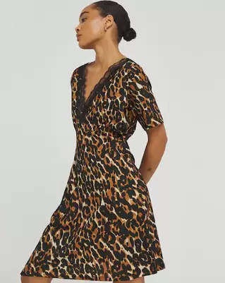 Leopard Print Waffle Lace Trim Skater Dress offers at £34 in Simply Be