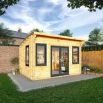 Mercia 4m x 3m Curved Roof Log Cabin (44mm) - Grey UPVC Windows & Doors offers at £5199.99 in Robert Dyas