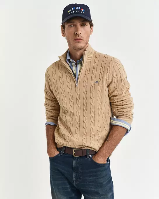 Cotton Cable Knit Half-Zip Sweater offers at £145 in Gant