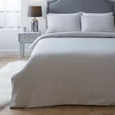 Striped Silver Cotton TENCEL™ Cool Touch Duvet Cover and Pillowcase Set offers at £3 in Dunelm