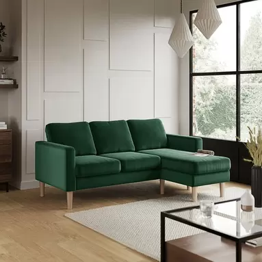 Jacob Velvet Reversible Small Corner Chaise Sofa offers at £375.2 in Dunelm