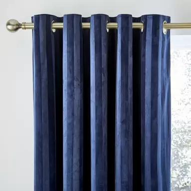 Hotel Velour Stripe Blackout Eyelet Curtains offers at £48 in Dunelm