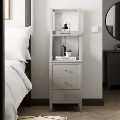 Lynton 3 Drawer Ladder Bedside Table, Grey offers at £132.3 in Dunelm