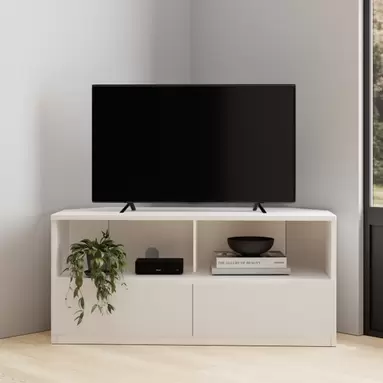 Larson Corner TV Unit, White for TVs up to 42" offers at £111.3 in Dunelm