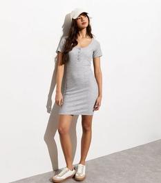 Grey Stretch Cotton Ribbed Mini Dress offers at £10 in New Look