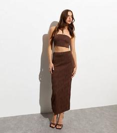 Dark Brown Ripple Midi Skirt offers at £15 in New Look