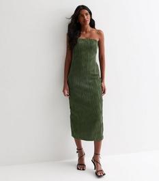 Khaki Ripple Textured Bandeau Midi Dress offers at £13 in New Look