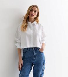 White Poplin Cotton Blend Crop Shirt offers at £18 in New Look