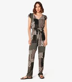 Apricot Olive Patchwork Print Belted Jumpsuit offers at £20 in New Look