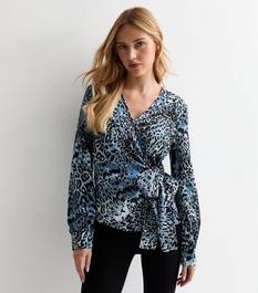 Gini London Blue Animal Print Wrap Blouse offers at £17 in New Look