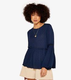 Apricot Navy Balloon Sleeve Peplum Top offers at £15 in New Look