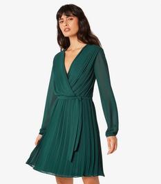 Apricot Dark Green Pleated Wrap Mini Dress offers at £25 in New Look
