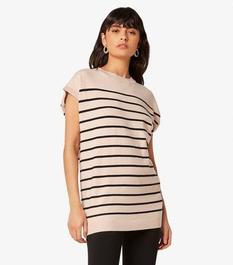 Apricot Stone Stripe Knit Longline Top offers at £15 in New Look