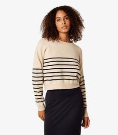 Apricot Stone Stripe Knit Button Crop Jumper offers at £20 in New Look