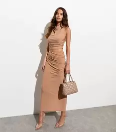 Camel Ruched Midi Skirt offers at £16 in New Look