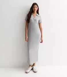 Grey Jersey Ribbed Collared Midi Dress offers at £19 in New Look