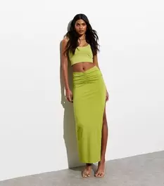 Light Green Ruched Midi Skirt offers at £15 in New Look