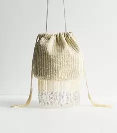 Off White Beaded Mini Drawstring Bag offers at £18 in New Look