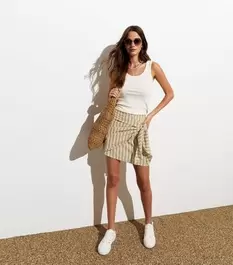 Off White Stripe Cotton-Linen Blend Sarong Mini Skirt offers at £18 in New Look