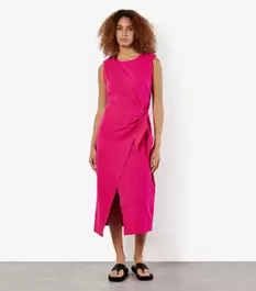 Apricot Bright Pink Cotton Wrap Knot Midi Dress offers at £15 in New Look