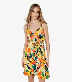 Apricot Green Colourblock Leaf Print Mini Dress offers at £22 in New Look