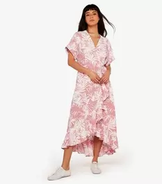 Apricot Pink Leaf Print Wrap Midi Dress offers at £25 in New Look