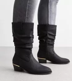 Black Leather-Look Mid Calf Slouchy Boots offers at £14 in New Look