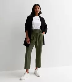 Petite Khaki Paperbag Trousers offers at £20 in New Look