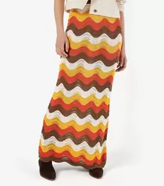 Apricot Orange Crochet Wave Print Maxi Skirt offers at £15 in New Look