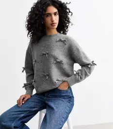 Grey Gem Embellished Bow Sparkle Jumper offers at £22 in New Look