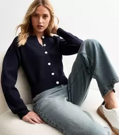 Navy Compact Knit Gold Button Cardigan offers at £19 in New Look