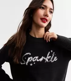 Black Christmas Sequin Sparkle Jumper offers at £18 in New Look