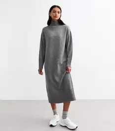 Grey Knit High Neck Midi Dress offers at £15 in New Look