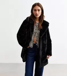 Petite Black Faux Fur Coat offers at £36 in New Look