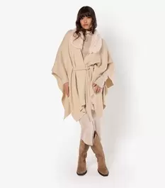 Apricot Curve Stone Faux Fur Collar Poncho offers at £25 in New Look