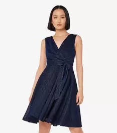 Apricot Navy Metallic V-Neck Pleated Skater Dress offers at £25 in New Look