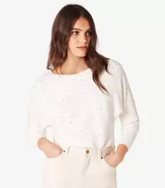 Apricot White Studded Rib Knit Batwing Jumper offers at £22 in New Look